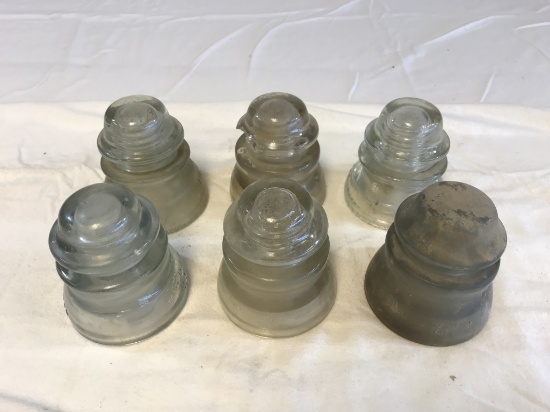 Lot of 6 Vintage Clear Glass  Insulators