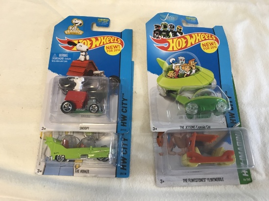Lot of 4 cartoon characters Hot Wheels NEW