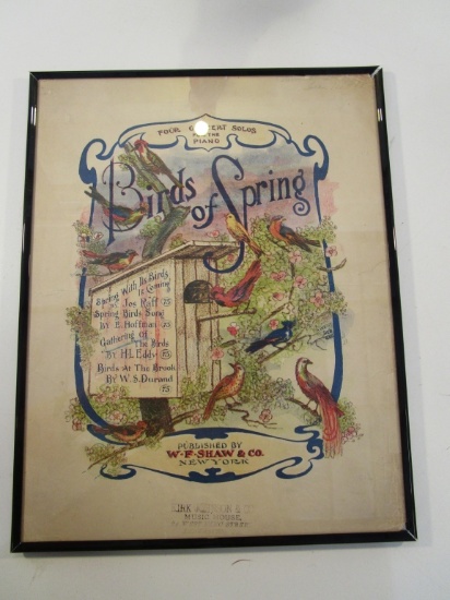 Framed Vintage "Birds of Spring" Sheet Music