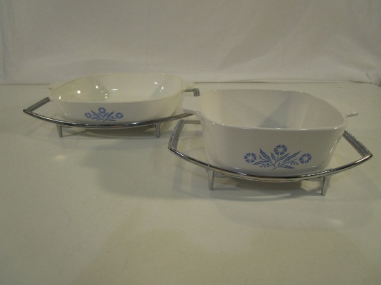 Lot of 2 Vintage Corning Ware Pans w/ Holders