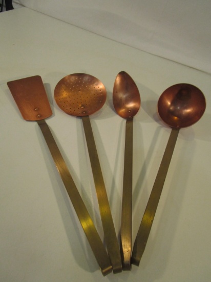 Lot of 4 Vintage Copper & Brass Kitchen Utensils