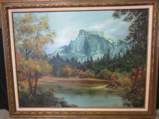 Large Mountain Oil Painting Signed