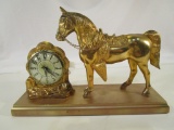 Vintage Western Metal Horse Desk Clock by Lanshire
