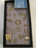 Large Lot of Gold Tone Earrings in Jewelry Box
