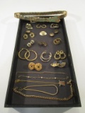 Large Lot of Gold Toned Jewelry and Belt