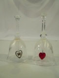 Lot of 2 Glass Bells with Heart Shaped Clappers