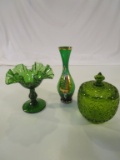 Lot of 5 Vintage Green Glass Home Decor