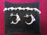 925 Silver Dolphin Matching Bracelet and Earrings