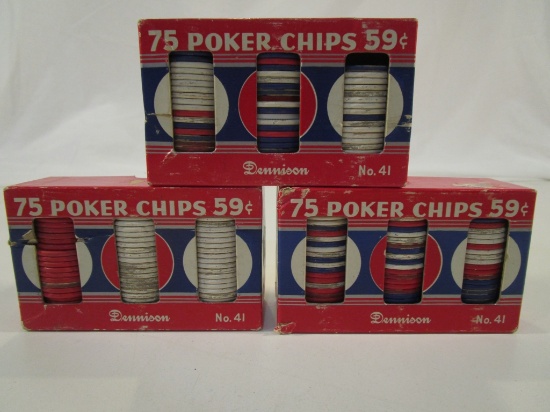 Lot of 3 Vintage Poker Chips in Original Boxes