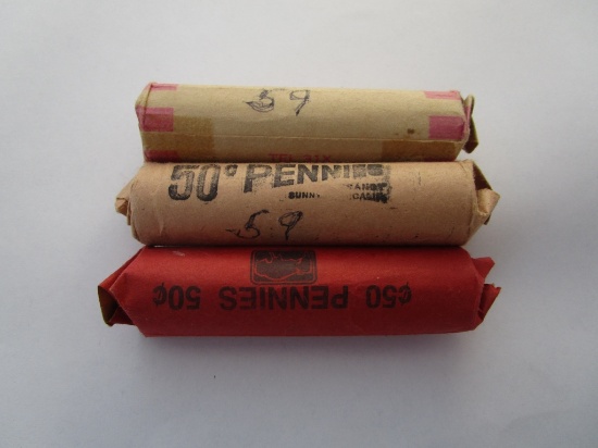 Lot of 2 Rolls of 1959 Pennies & 1 Surprise Roll