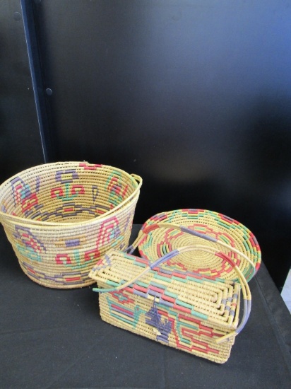 Lot of 3 Native American Style Woven Baskets