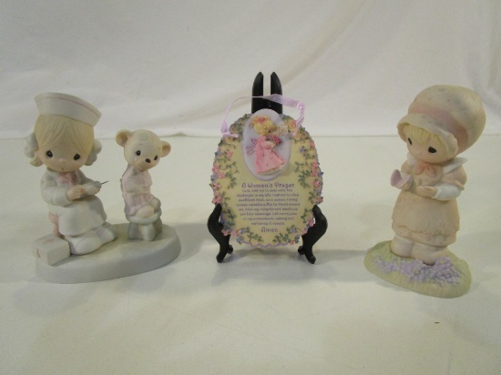 Lot of 2 Precious Moments Figurines & 1 Plaque