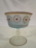 Vintage Frosted Blue Glass Candy Dish on Pedestal