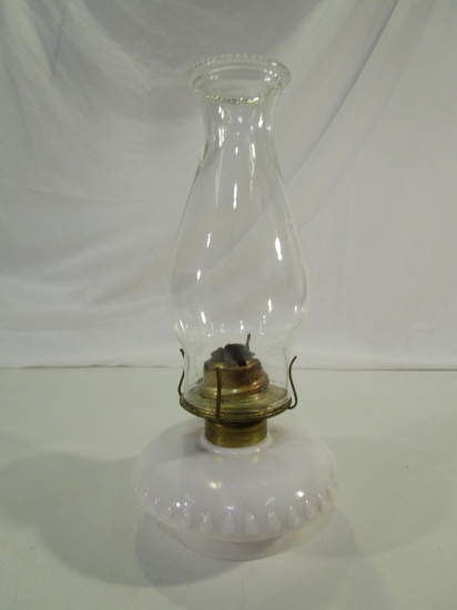 Vintage Kerosene Lamp w/ Milk Glass Bottom