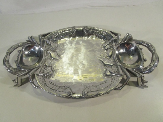 Vintage Silver Toned Crab Serving Platter