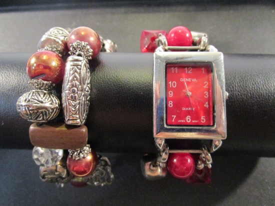 Geneva Watch and Beaded Bracelet