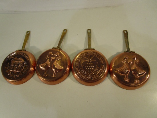 Set of 4 Vintage Brass & Copper Decorative Pans