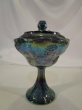 Vintage Iridescent Carnival Glass Candy Dish w/Lid