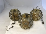 Lot of 3 Vintage Brass Floral Ceiling Hanging Lamp