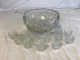 Cut Glass Punch Bowl With 12 Glasses