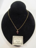 Gold Tone Necklace W/ Genuine Garnet