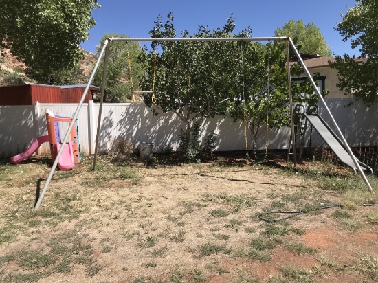 Metal Swing Set with Metal Slide