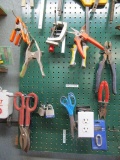 lot of grip clamps and tin snips, scissors, locks