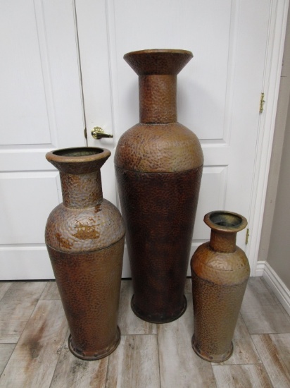 Lot of 3 Large Metal Outdoor Decorative Vases