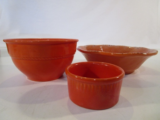 Lot of 3 Orange Ceramic/ Stoneware Bowls