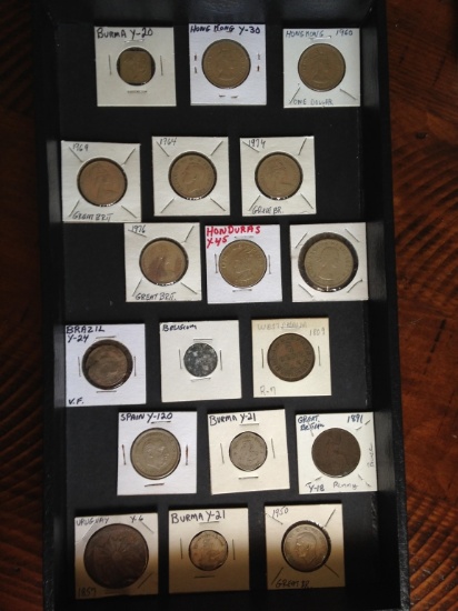 Tray lot of (18) Assorted Foreign Coins