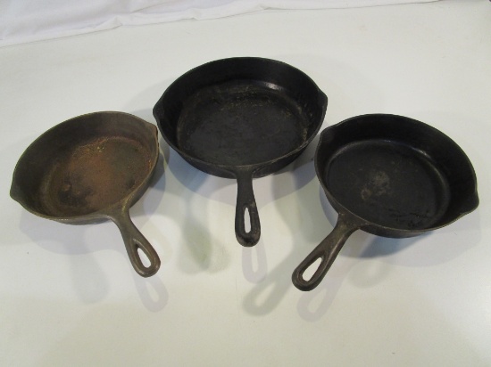 Lot of 3 Cast Iron Skillet Pans