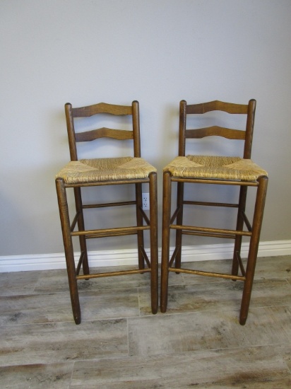 Set of 2 Bar Stools w/ Rush Seats