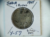 1945 India 1 Rupee Silver Coin