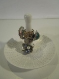 Ceramic Ring Holder w/ 6 Costume Jewelry Rings