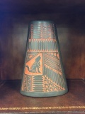Native American Flat Vase Signed V. Kiug Navajo