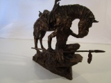 Signed Bronze Statue of Native American w/  Horse