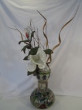 Tall Asian Pottery Vase w/ Silk Plant Decor
