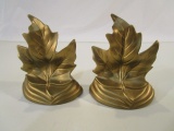 Set of 2 Gold Toned Leaf Bookends