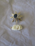 Liz Clairborne Brooch and Coral Floral Pendant
