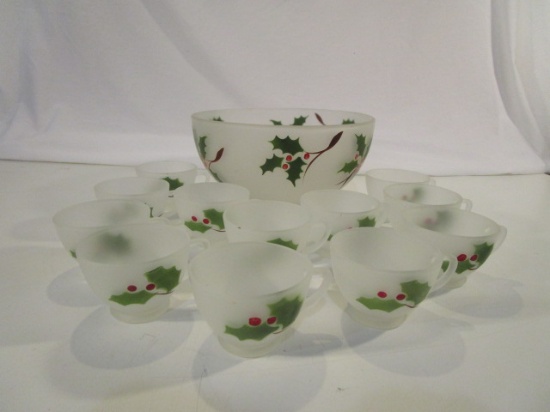 Vintage Christmas Punch Bowl w/ 12 Cups