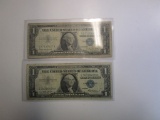 Lot of 2, US 1 Dollar Silver Certificates 1957B,