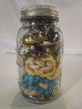 Large Vintage Mason Jar Filled w/ Jewelry