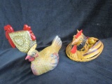 Lot of 3 Chickens - Made Out of Wood/ Wicker