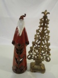 Tall Ceramic Santa Votive Holder & Metal Tree