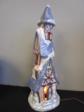 Tall Ceramic Snow Cottage Lighted Decor