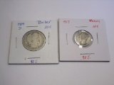 Lot of 1909-D  Barber Quarter & 1917 Mercury Dime