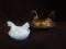 Lot of 2 Colorful Vintage Lidded Chicken Dishes