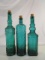 Lot of 3 Green/Bluish Glass Bottles