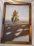 Large Oil Painting of Native American on Horse