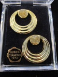 Genuine Diamond Dust Gold Toned Pierced Earrings